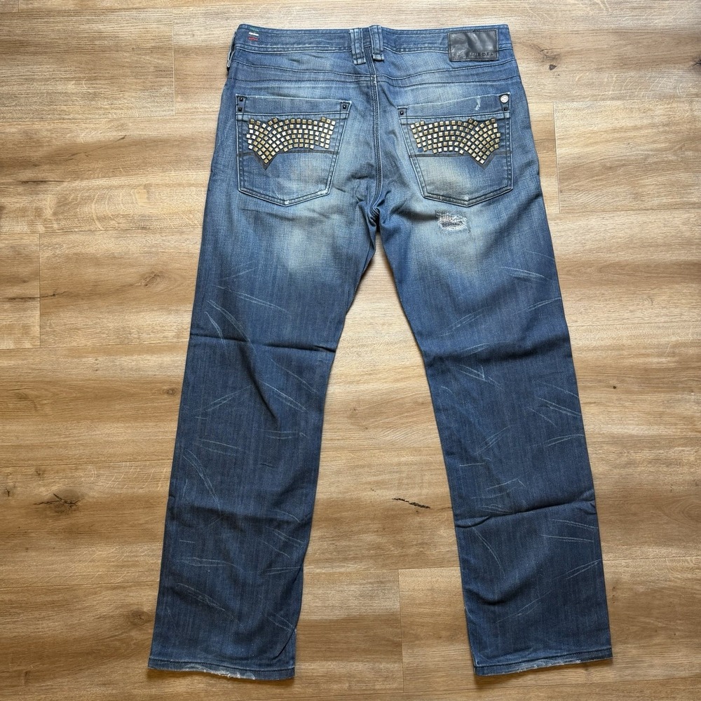 Diesel Timmen Jeans Men 33x30 Blue Straight Leg Stretch Studs Italy Design 008LK - Picture 3 of 16